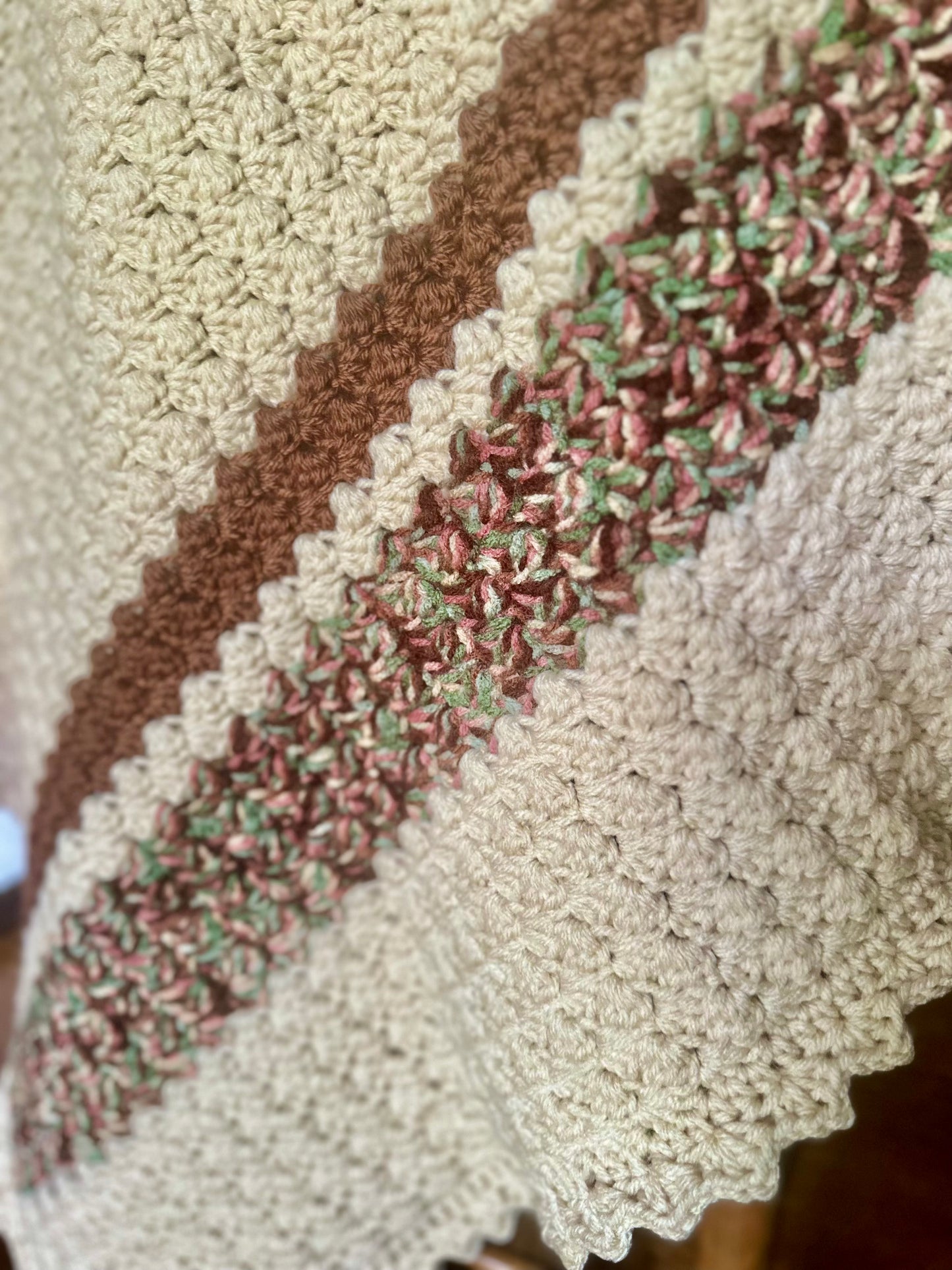 Crocheted Baby Blanket brown camo NEW