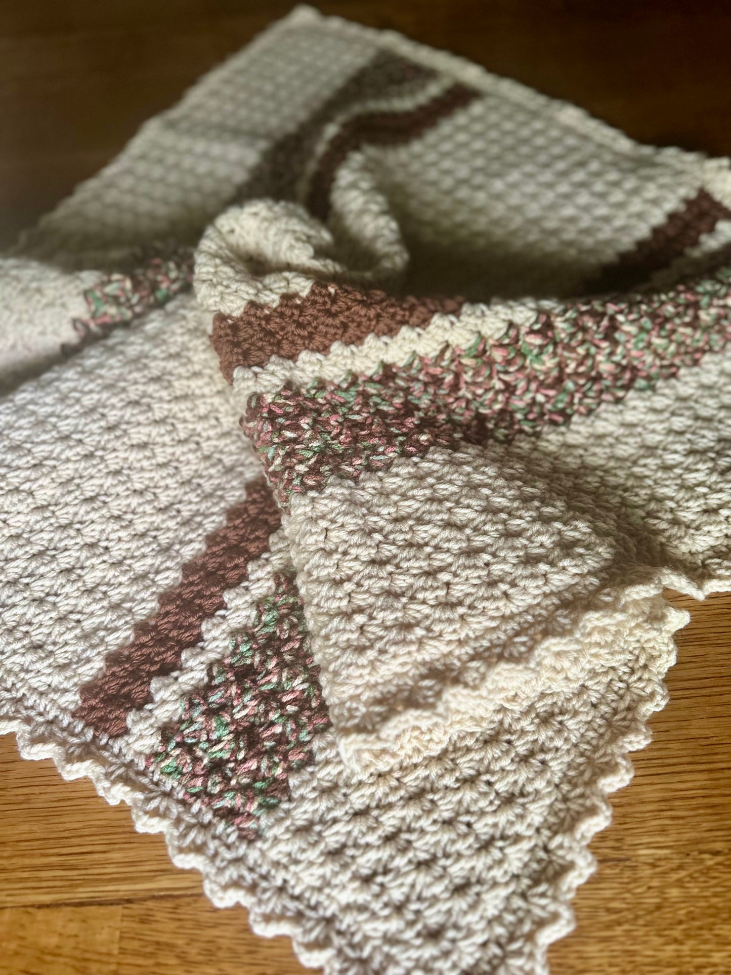 Crocheted Baby Blanket brown camo NEW