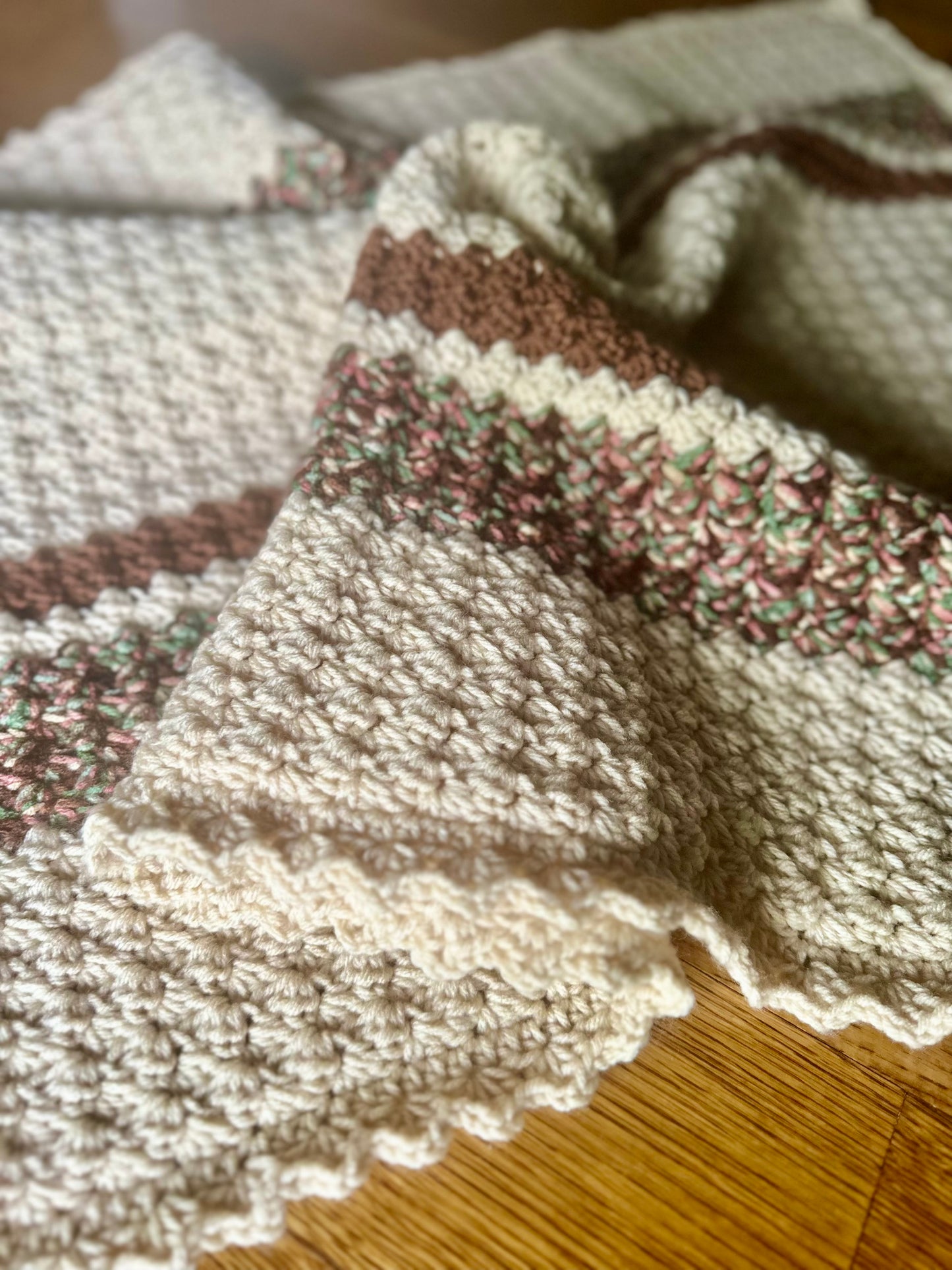 Crocheted Baby Blanket brown camo NEW