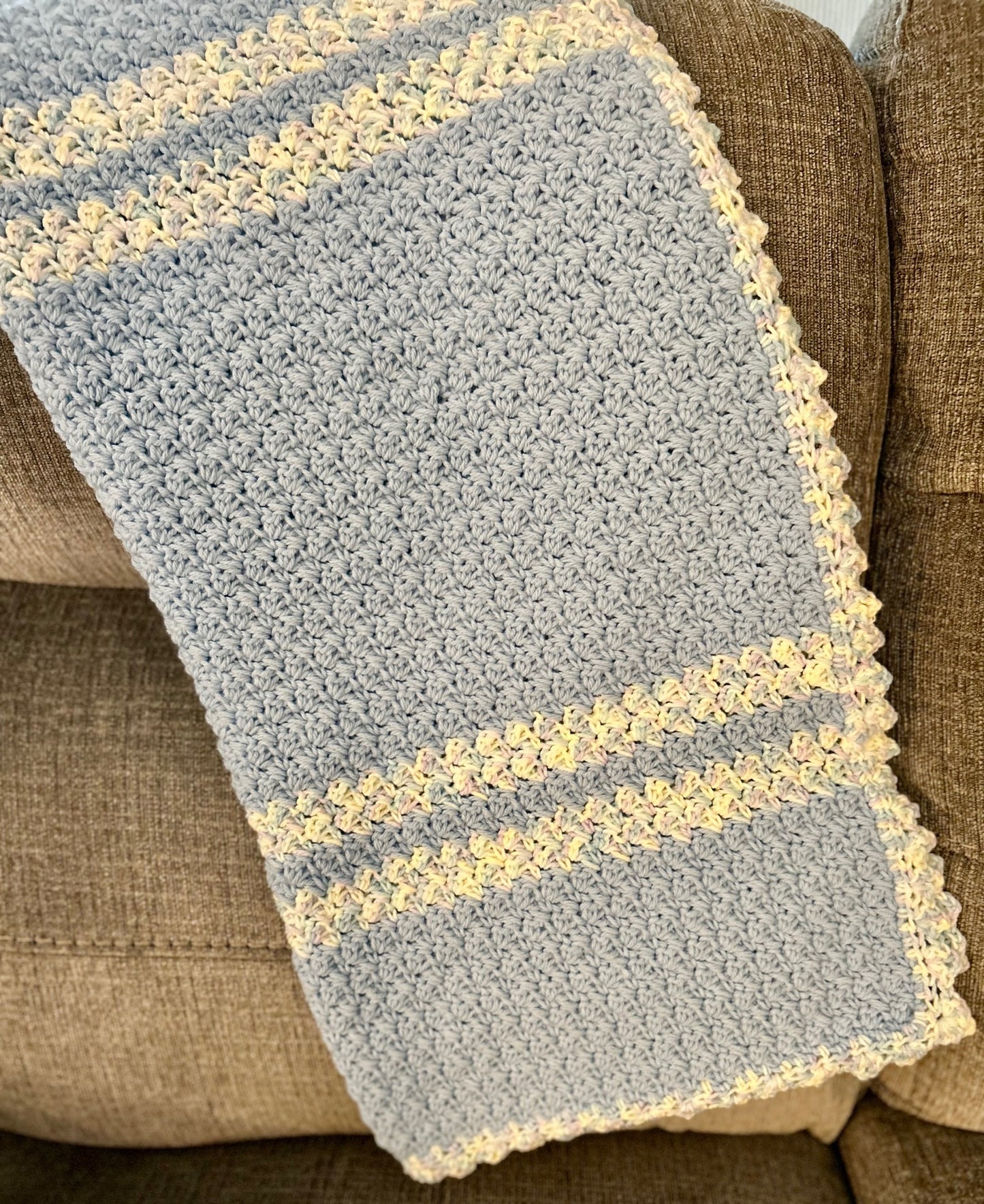 Baby Blanket Crochet Afghan blue multi color NEW - very soft with gift