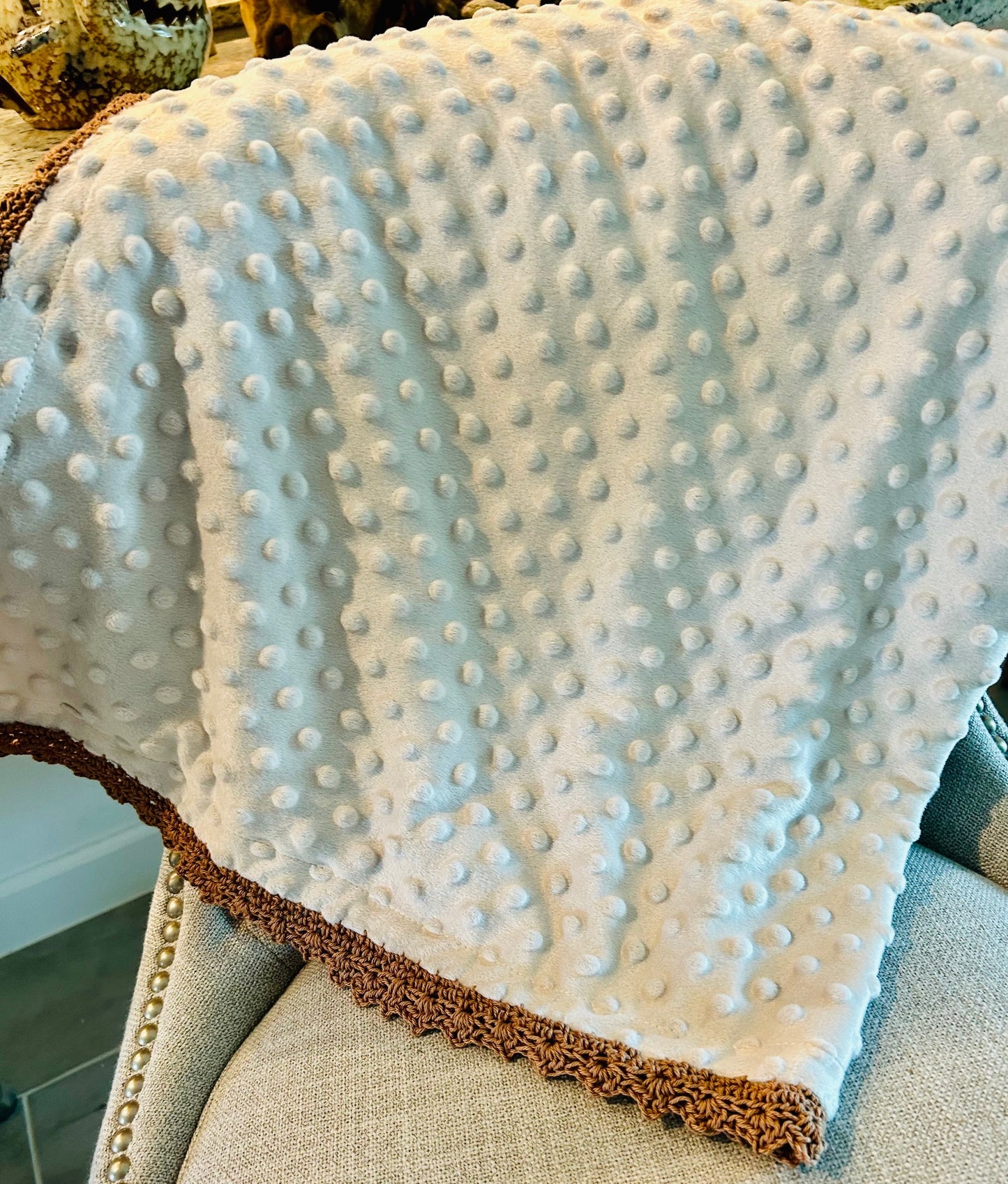 Baby Blanket Crocheted edging NEW very soft