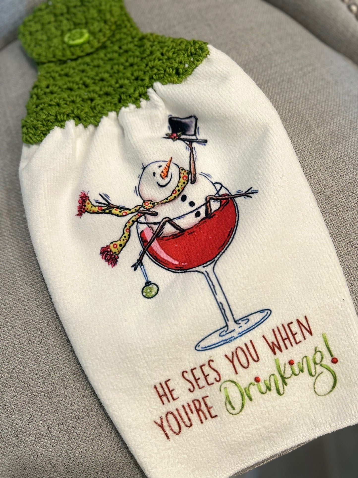 Crochet top kitchen towels | HOLIDAY PARTY CELEBRATION | Snowman | Drinks | Gift