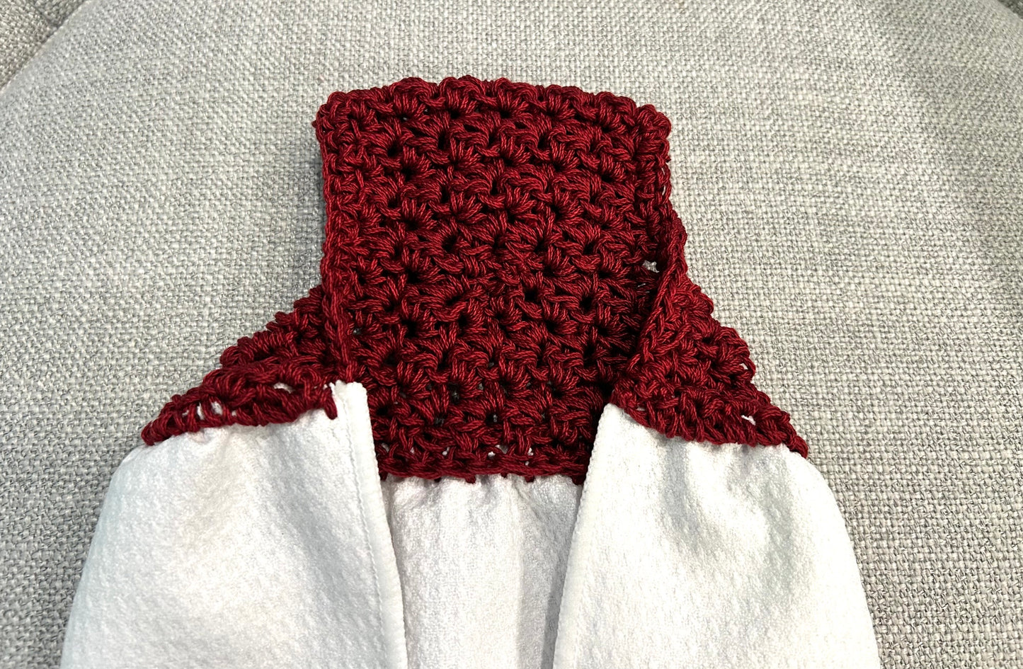 Crocheted top kitchen towel | Bright Chickens on white | Fancy button | Home Decor | Gift