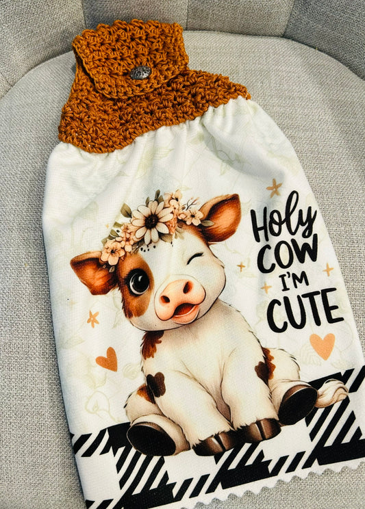 Crochet top kitchen towel | FARM LIFE Highland Cows | Beautiful Home Decor Gift