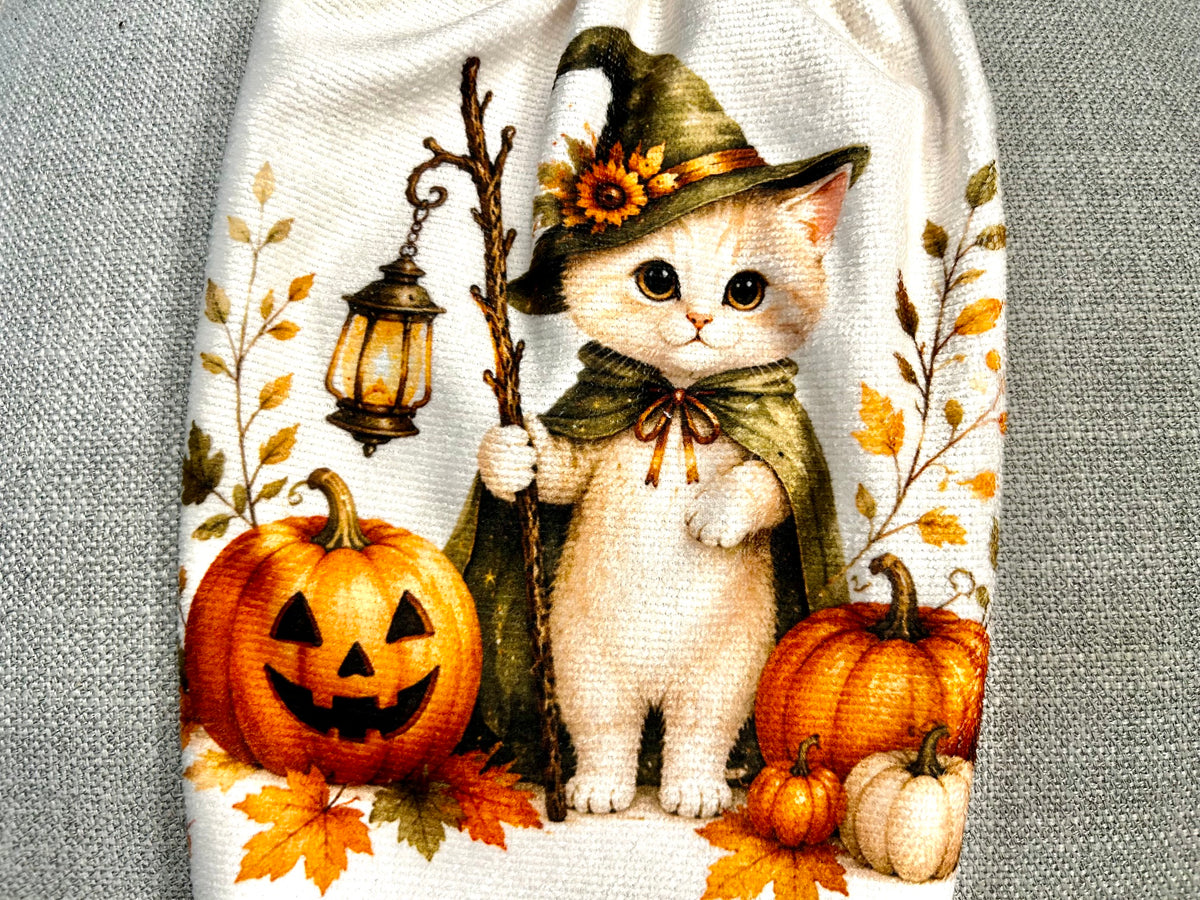 Crochet top | HALLOWEEN Kitten Witch | Kitchen Towel | Home Decor Gift