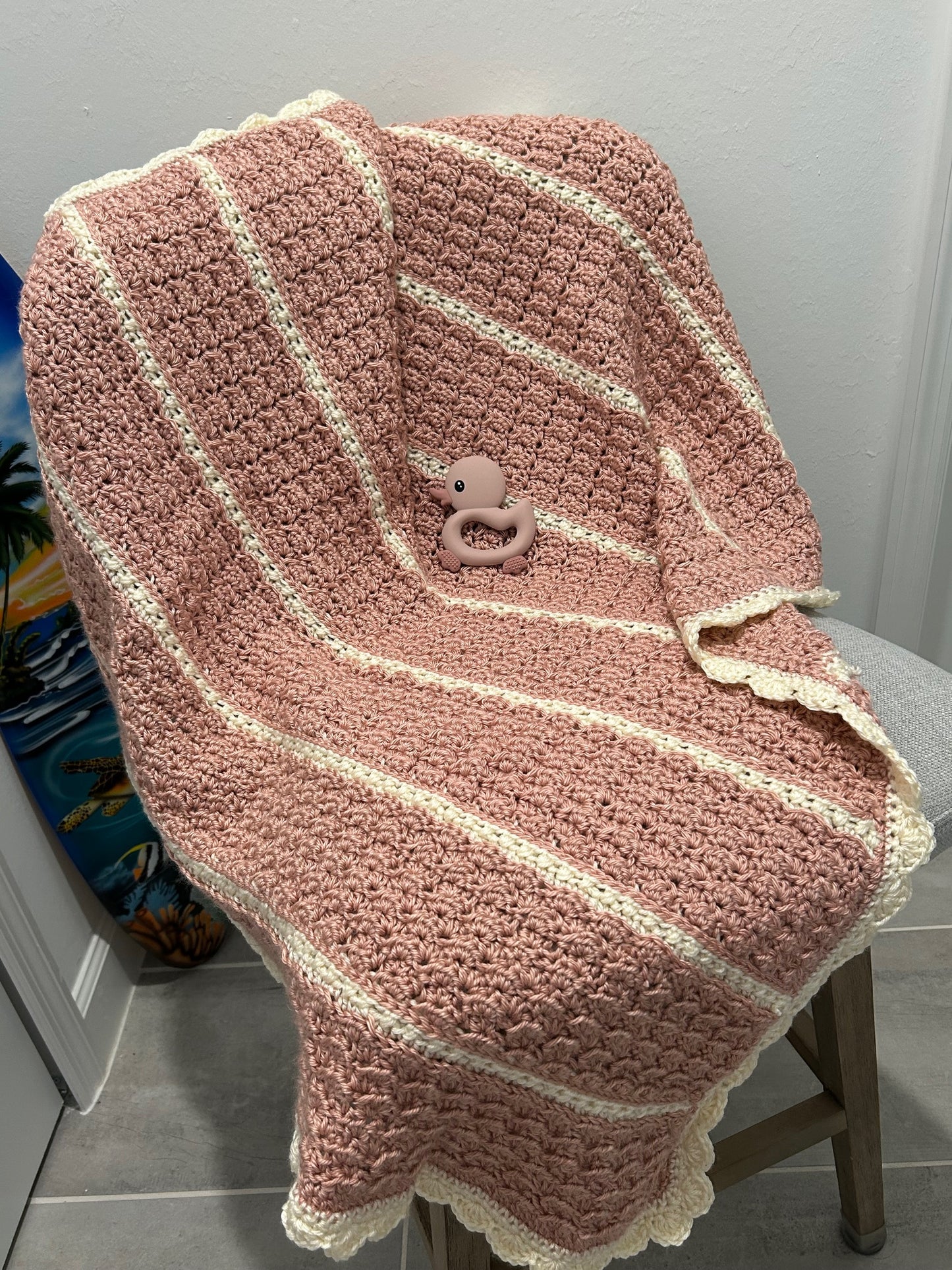 Crocheted Baby Blanket coral white NEW soft