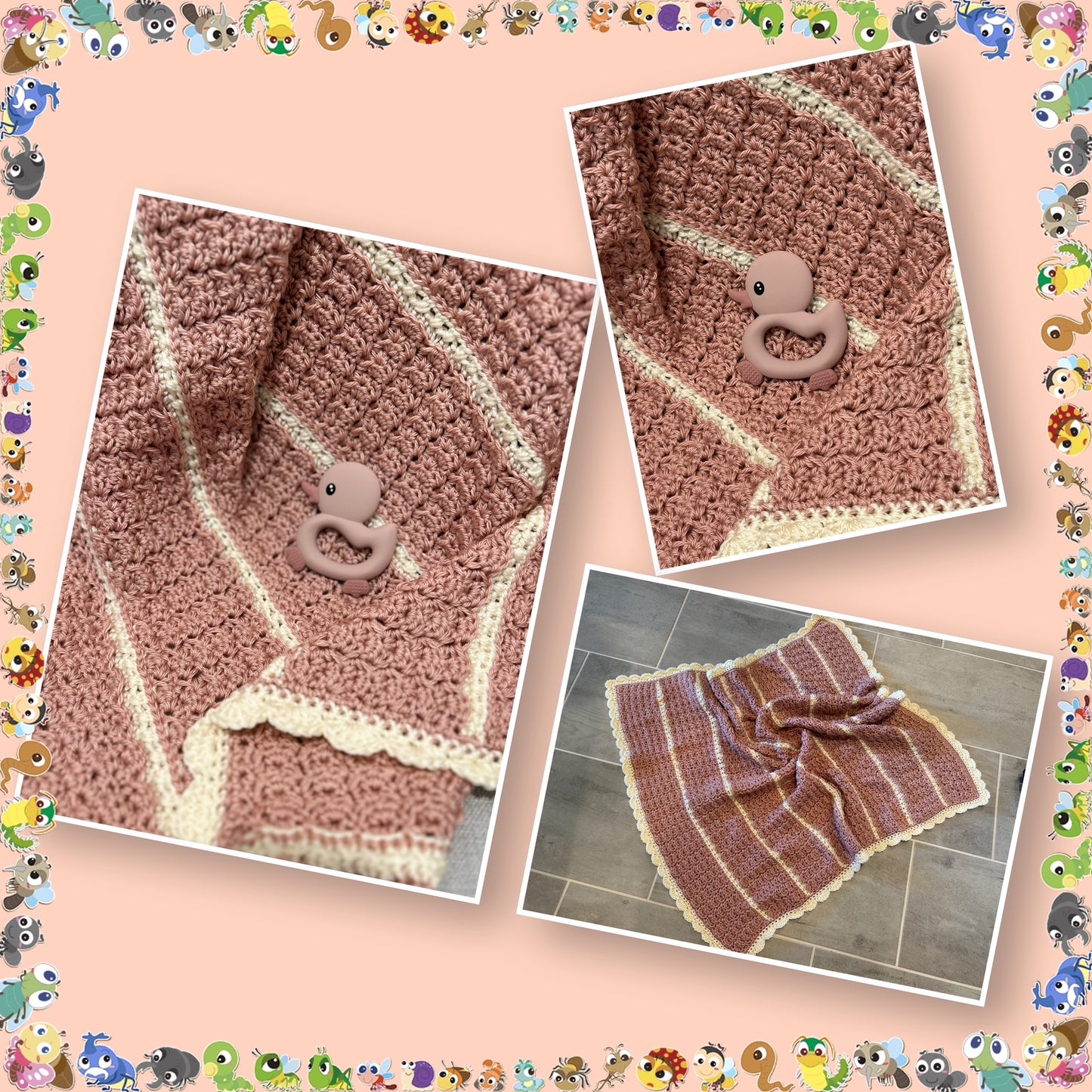Crocheted Baby Blanket coral white NEW soft