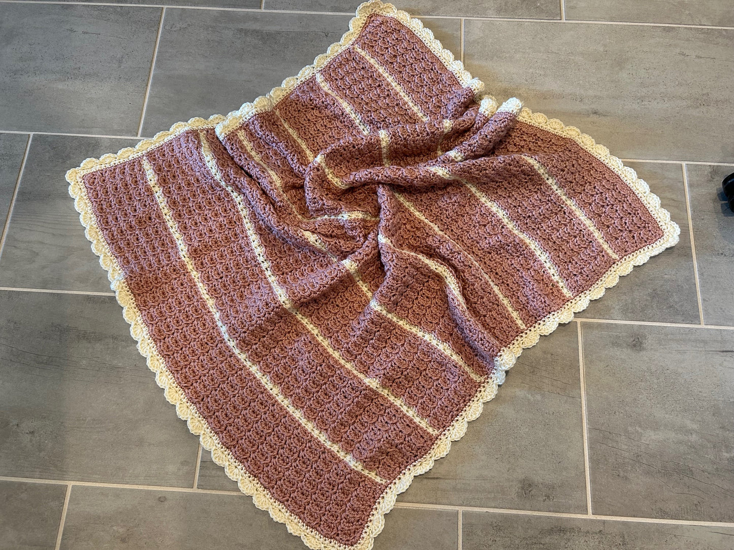 Crocheted Baby Blanket coral white NEW soft