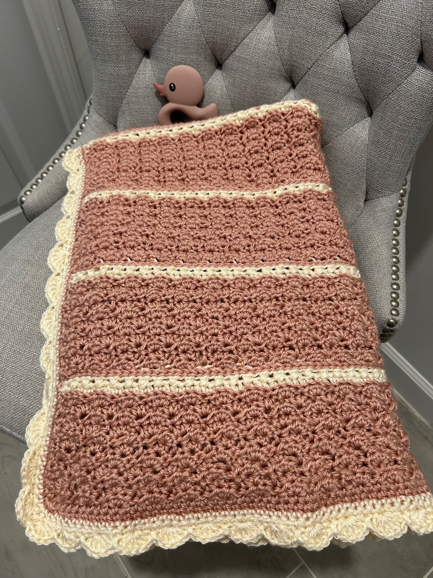Crocheted Baby Blanket coral white NEW soft