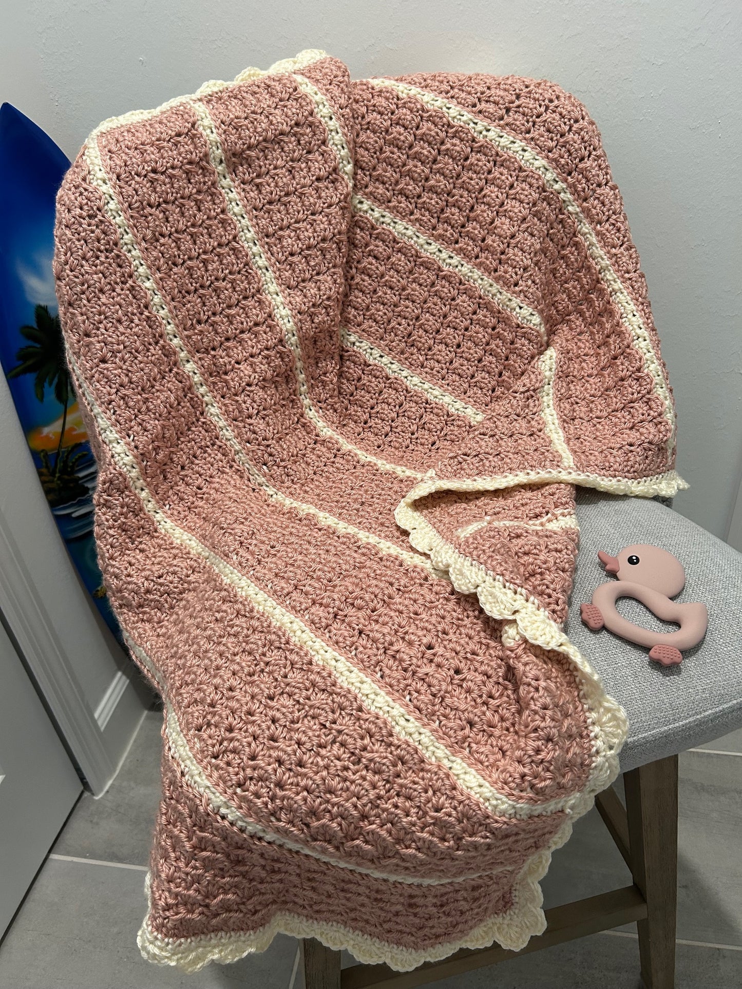 Crocheted Baby Blanket coral white NEW soft