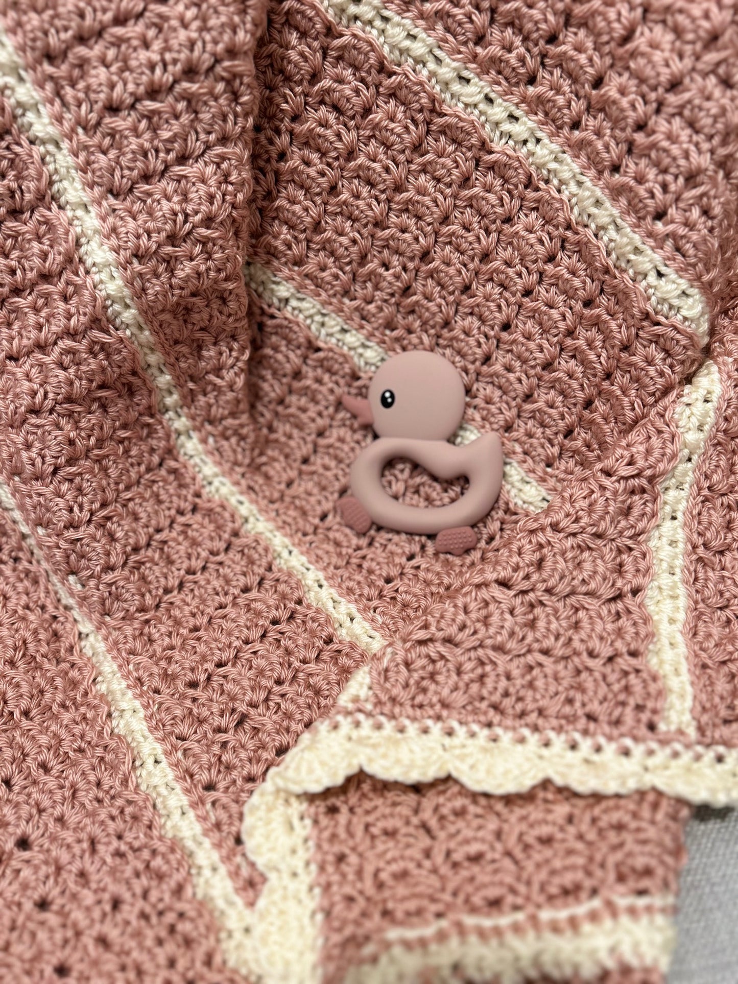 Crocheted Baby Blanket coral white NEW soft