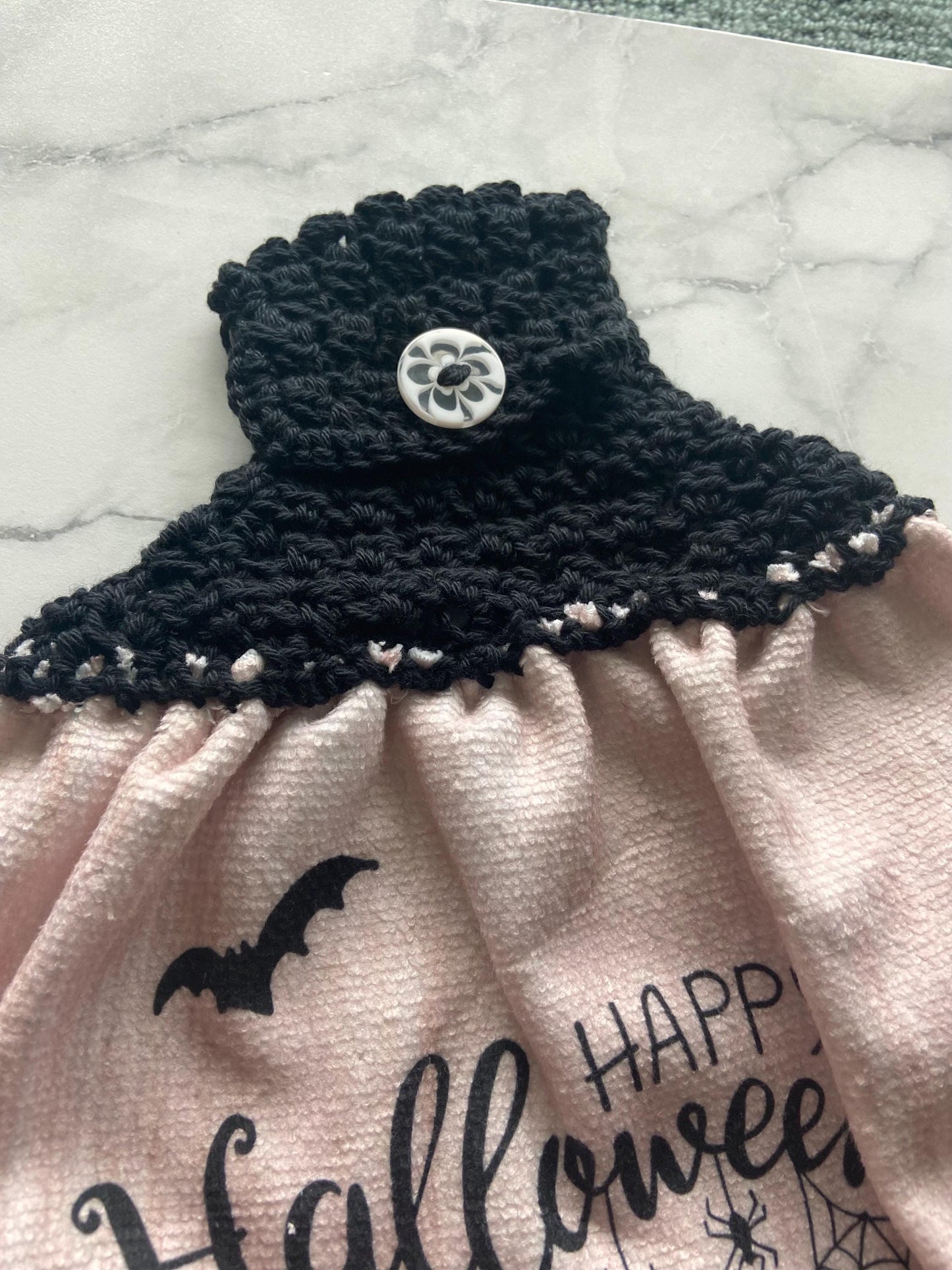 Crocheted top kitchen towel - Halloween ghost cat pumpkin
