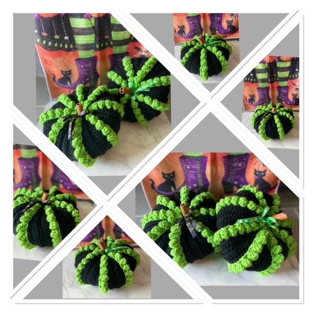 Crochet Halloween Pumpkin - bobble design (black/green) - seasonal > free shipping