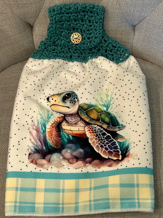 Crochet top | kitchen towel Beach collection TURTLE aqua