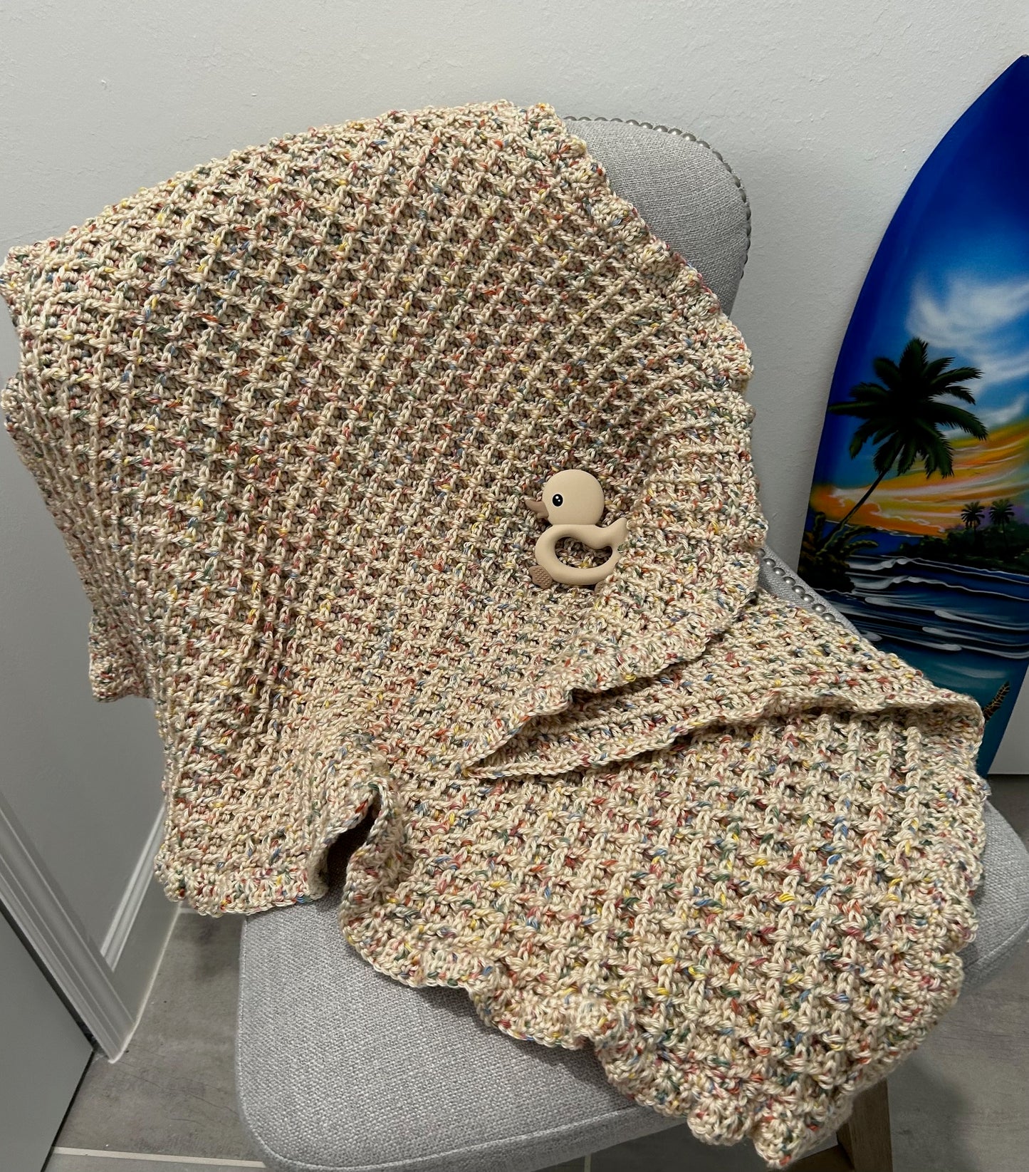 Crocheted Baby Blanket textured earth tones soft
