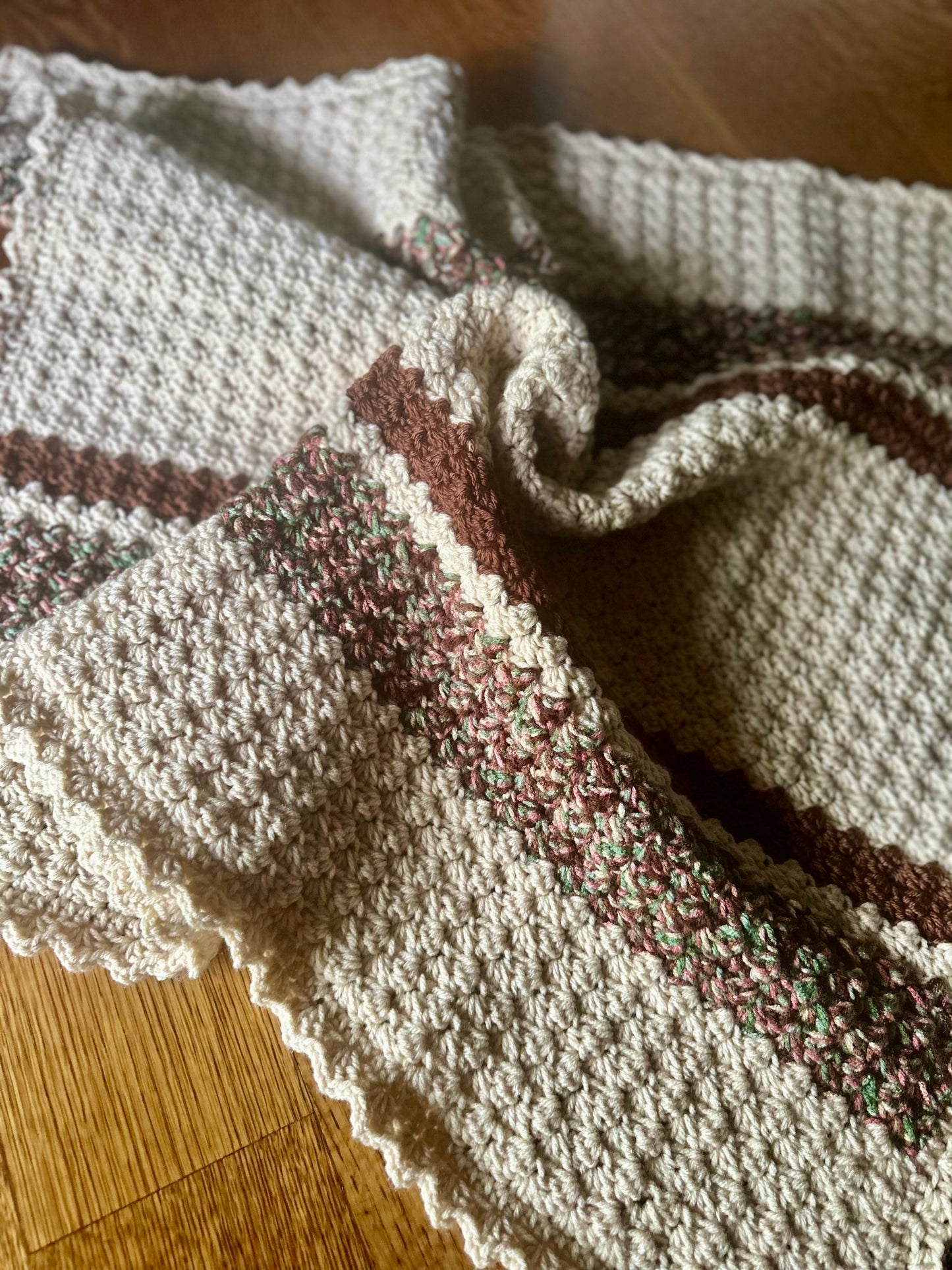 Crocheted Baby Blanket brown camo NEW