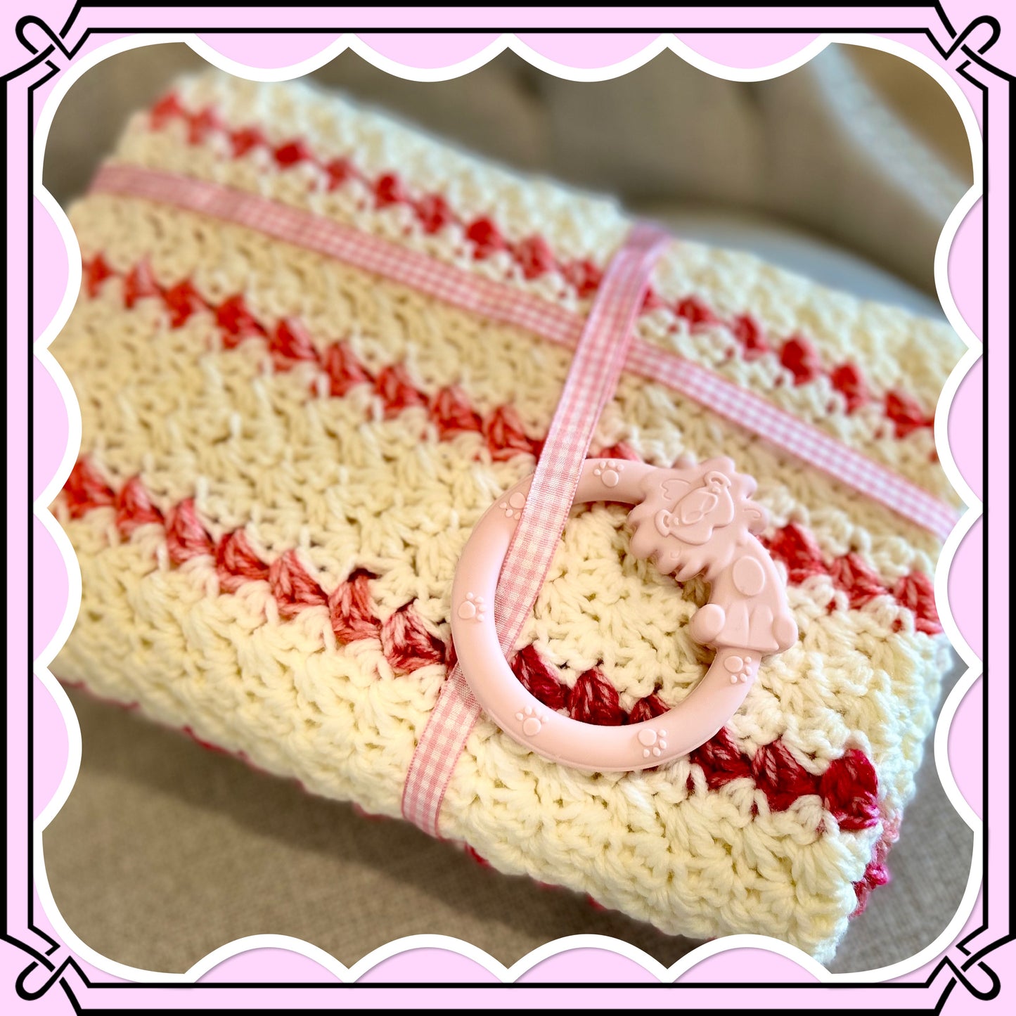 Crocheted Baby Blanket pink white NEW - very soft with gift