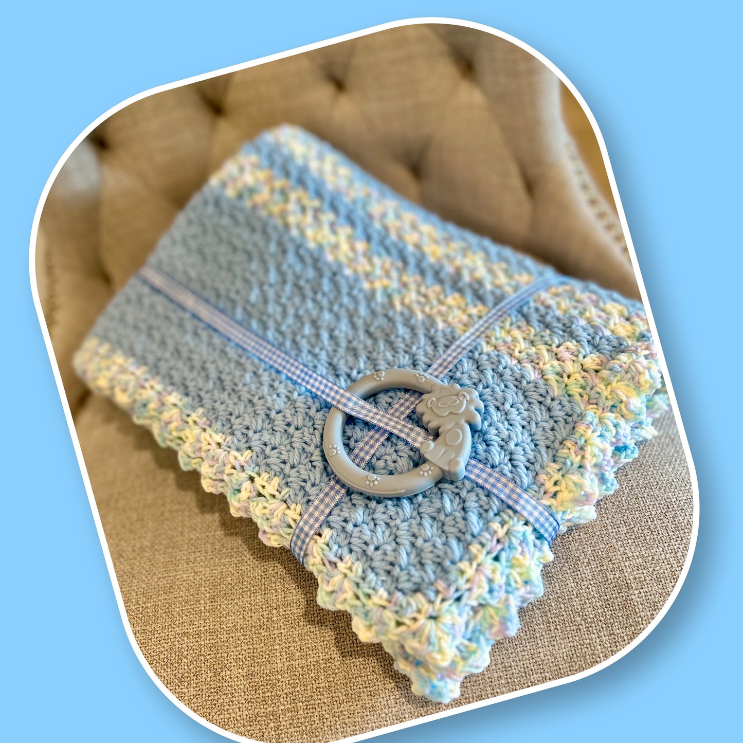 Crochet Baby Blanket - blue multi color NEW - very soft