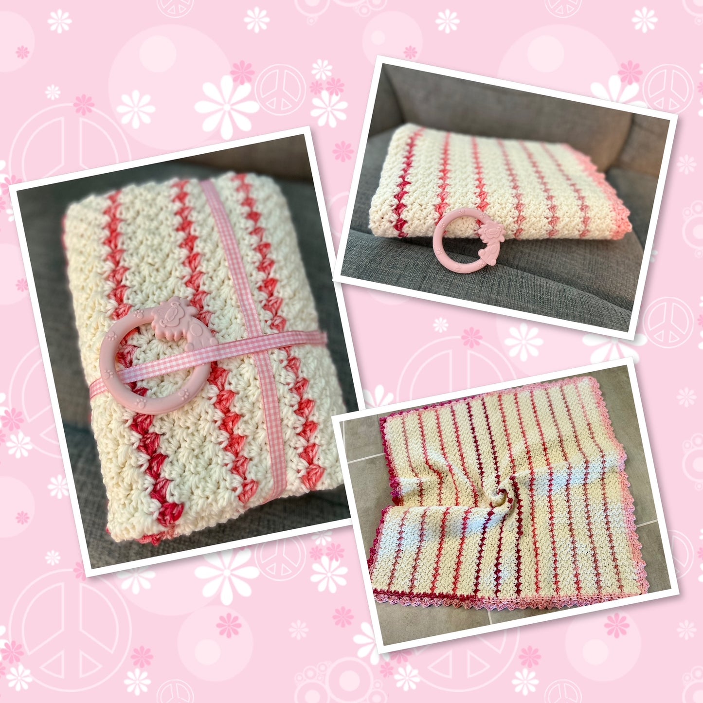 Crocheted Baby Blanket pink white NEW - very soft with gift