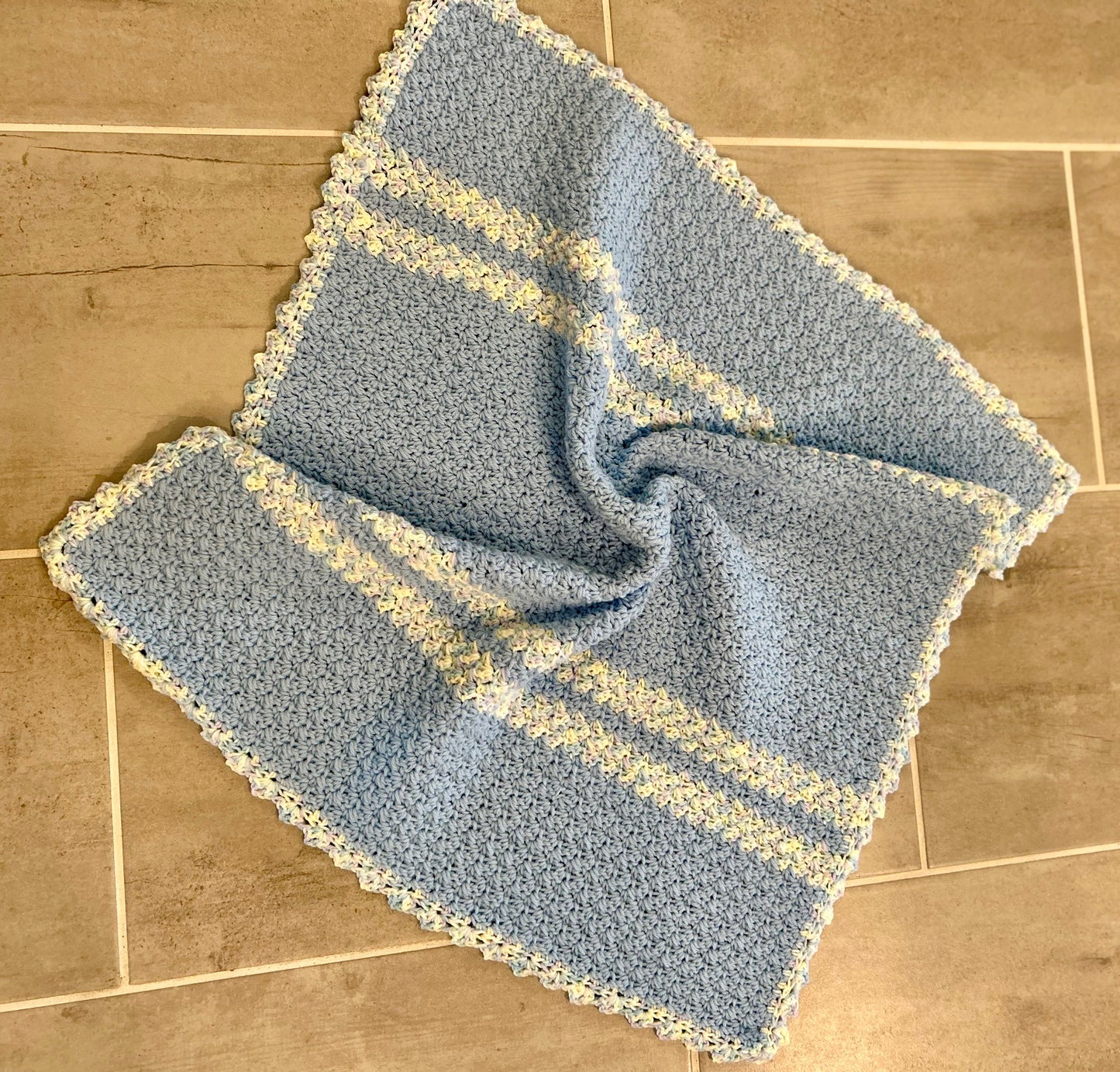 Baby Blanket Crochet Afghan blue multi color NEW - very soft with gift