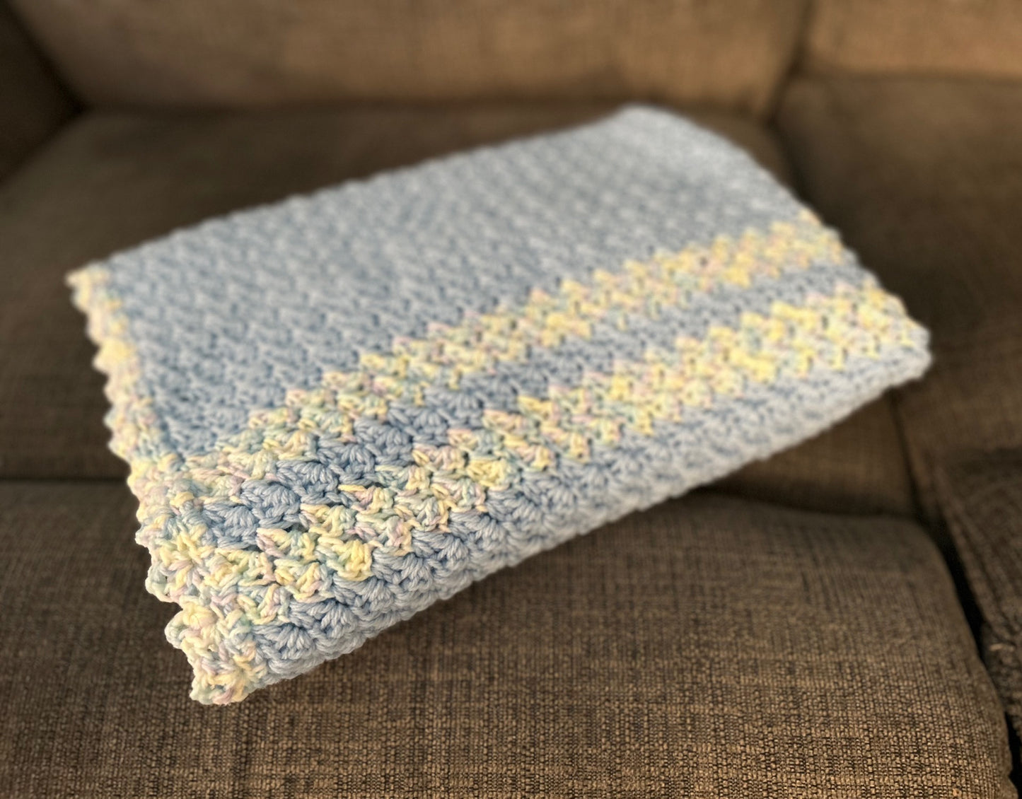 Baby Blanket Crochet Afghan blue multi color NEW - very soft with gift
