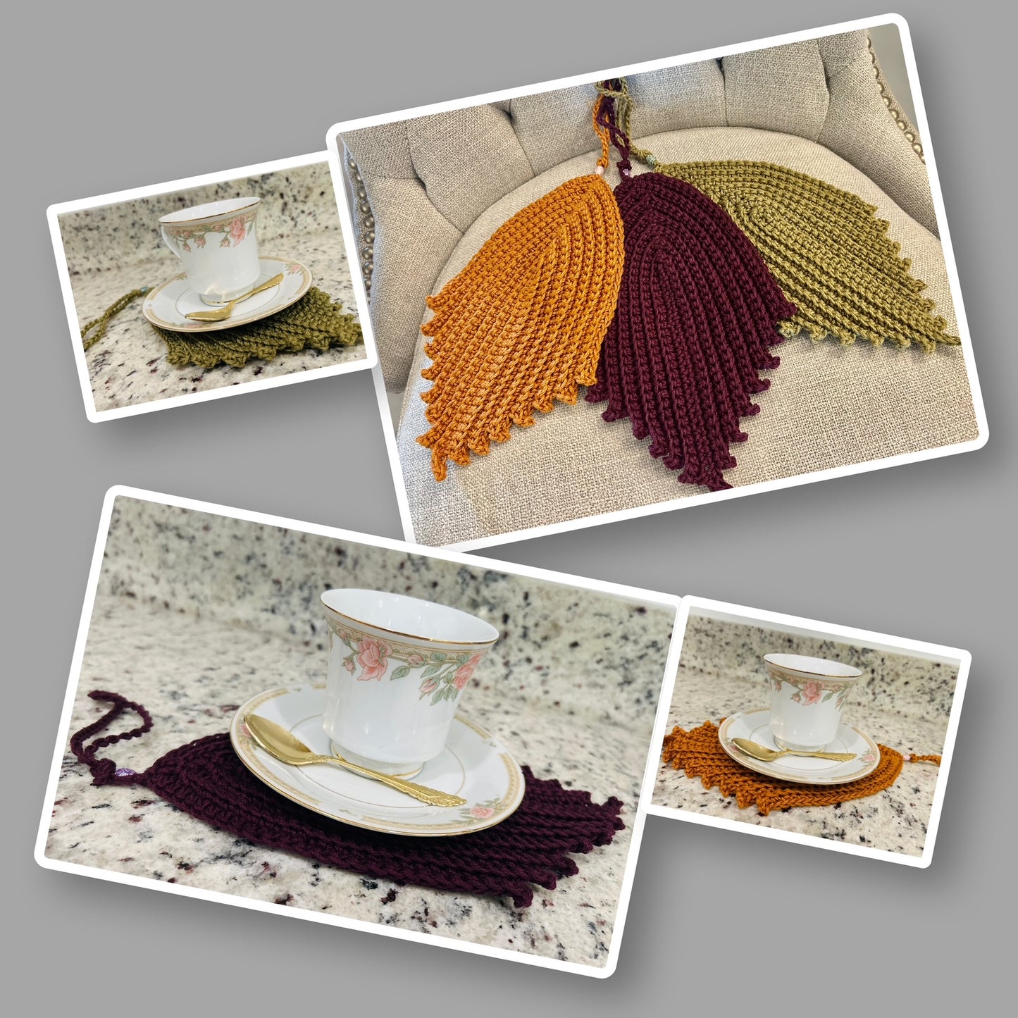 Crochet LEAVES | Elegant Hot Pads | Countertop Table Cover | coffee tea beverage | unique
