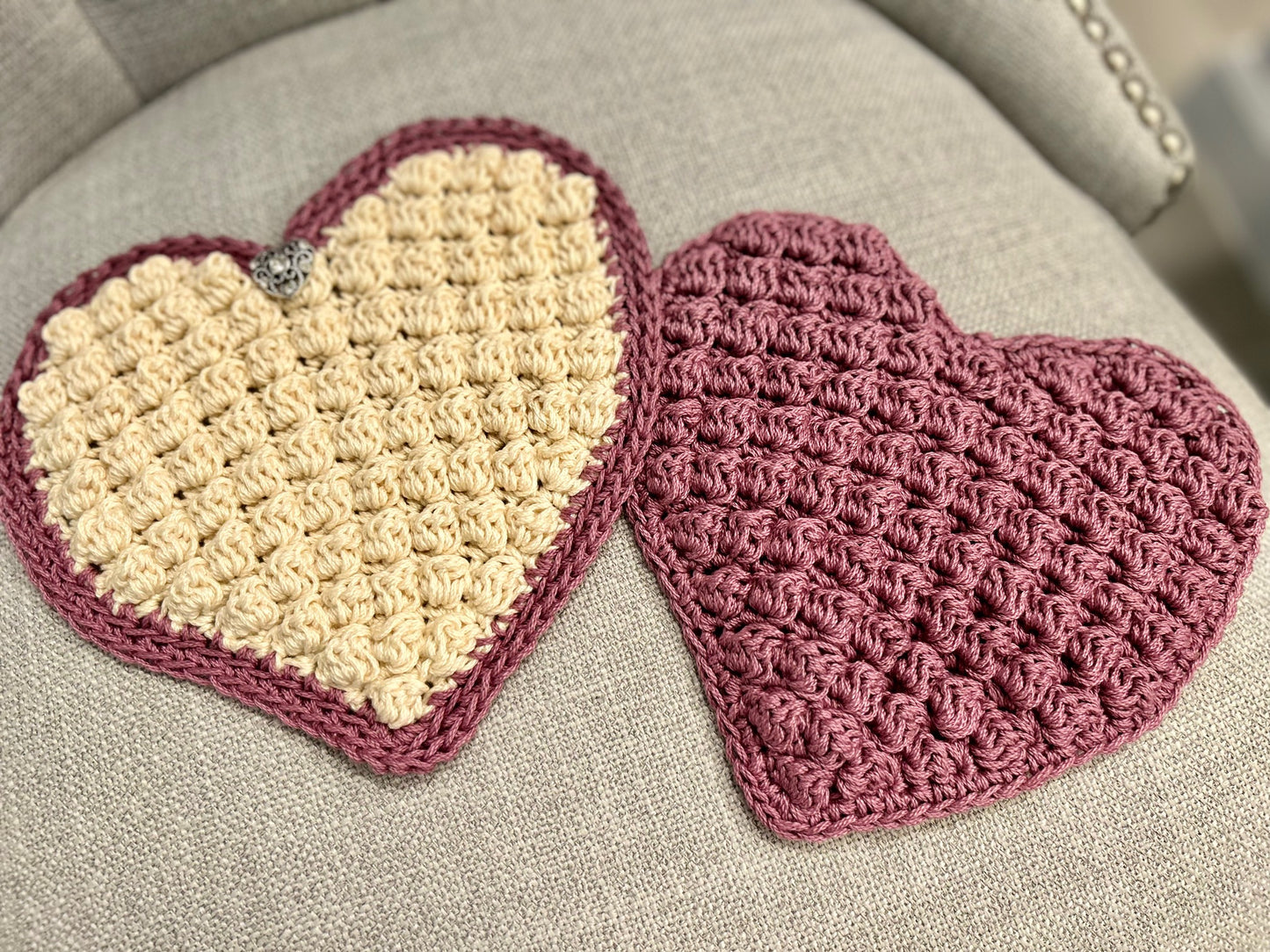 Crochet set of 2 | Hearts | Hot Pads | Countertop | gift |