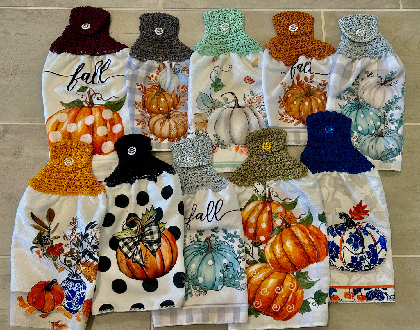 Crochet top kitchen towels | Thanksgiving | Pumpkin | Home Decor