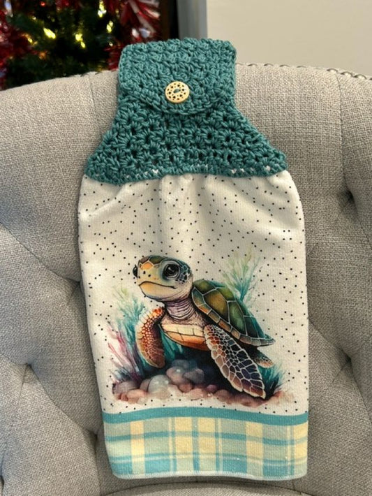 Crochet top | kitchen towel Beach collection TURTLE aqua