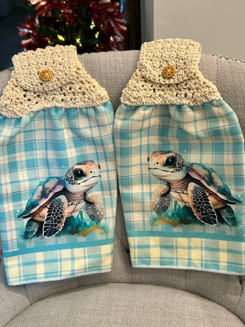 Crochet top | kitchen towel Beach collection TURTLE linen color