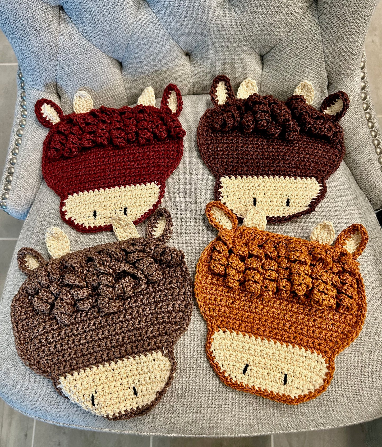 Crochet Pot Holders | Hot Pads | Cows | Farm Decor | Countertop | gift | Highland Cow | Unique