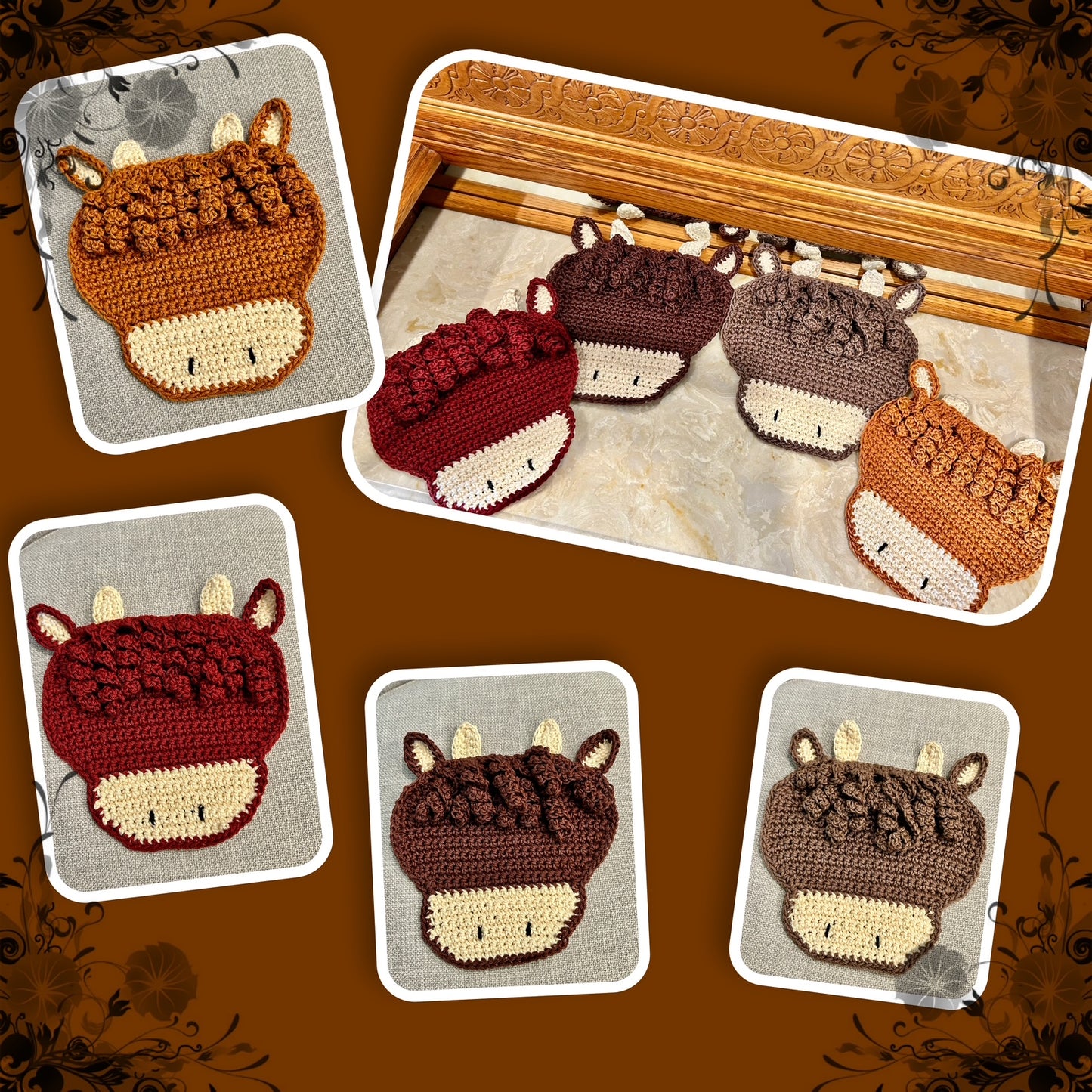 Crochet Pot Holders | Hot Pads | Cows | Farm Decor | Countertop | gift | Highland Cow | Unique
