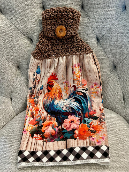 Crochet top | Kitchen towel |Chicken collection - bright blue rooster