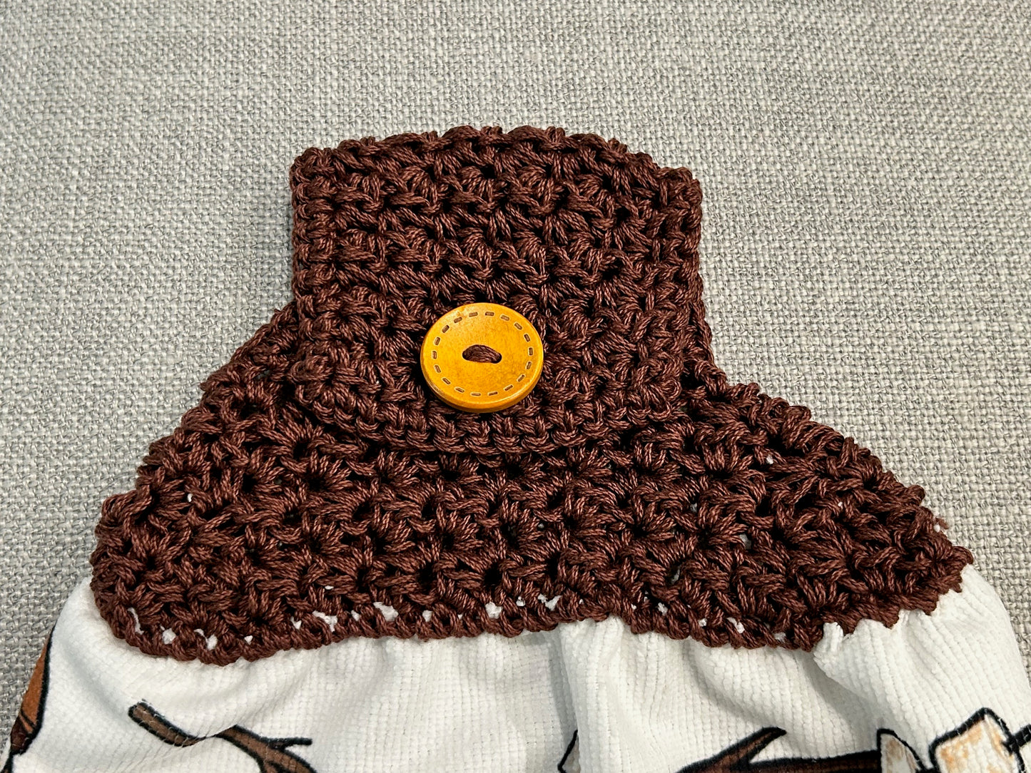 Crocheted top kitchen towel | Camping | Smores | Fun saying