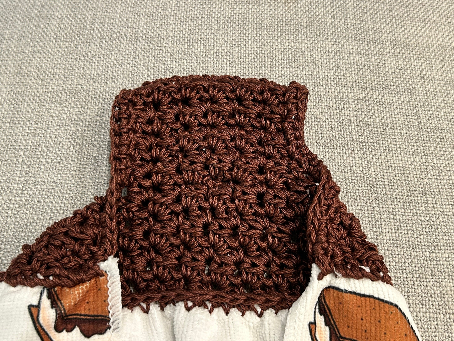 Crocheted top kitchen towel | Camping | Smores | Fun saying