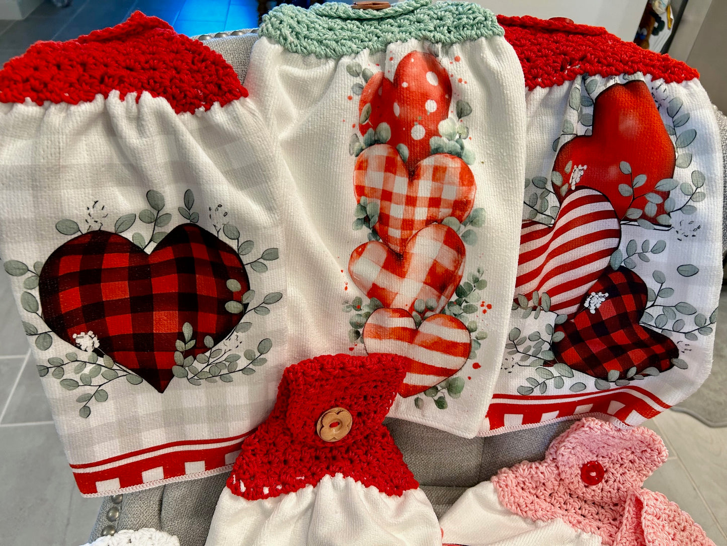 Crochet top kitchen towels | Valentines Day | Gift | Home Decor
