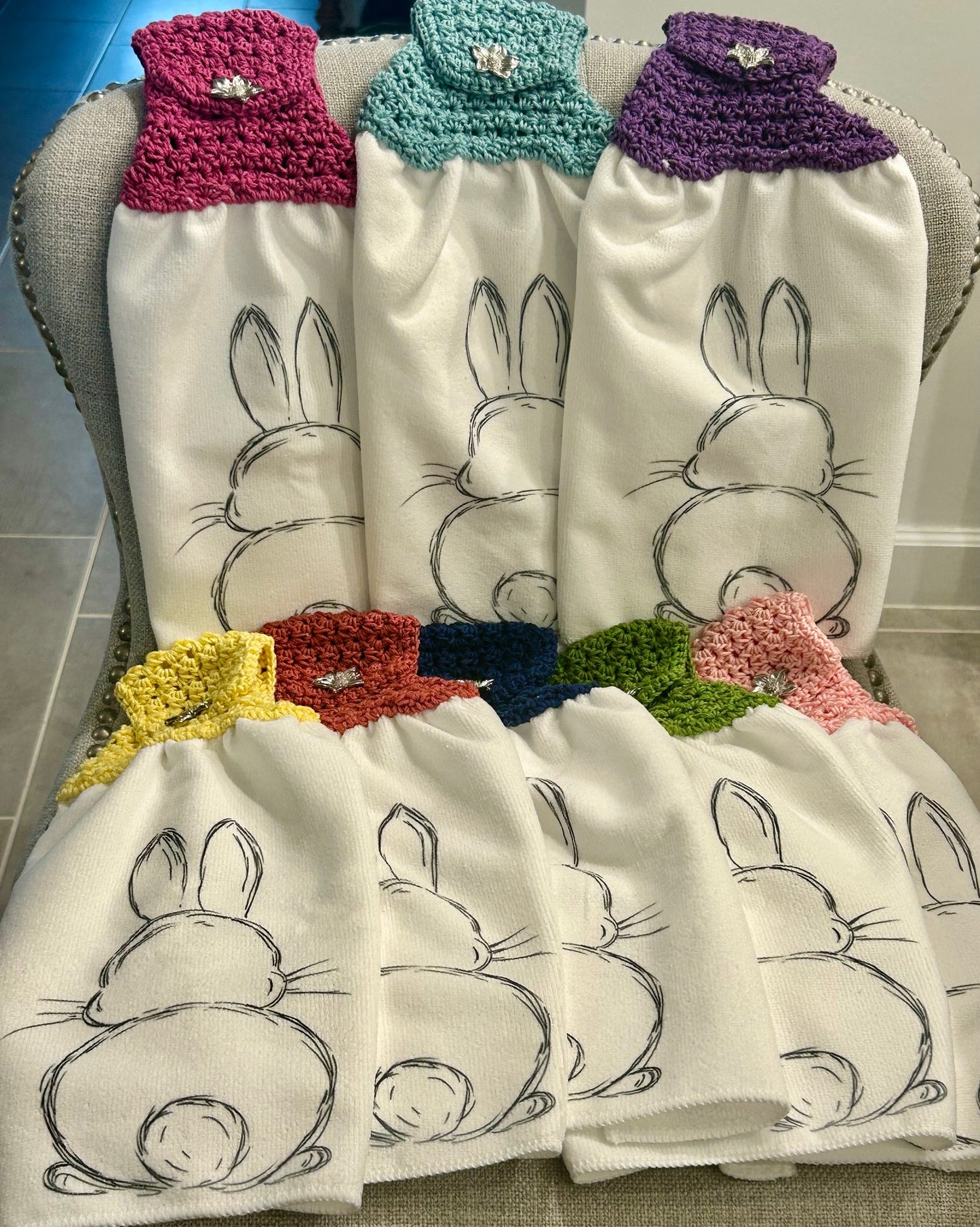 Crochet towel topper kitchen | EASTER | SPRING | Bunny Outline multiple colors