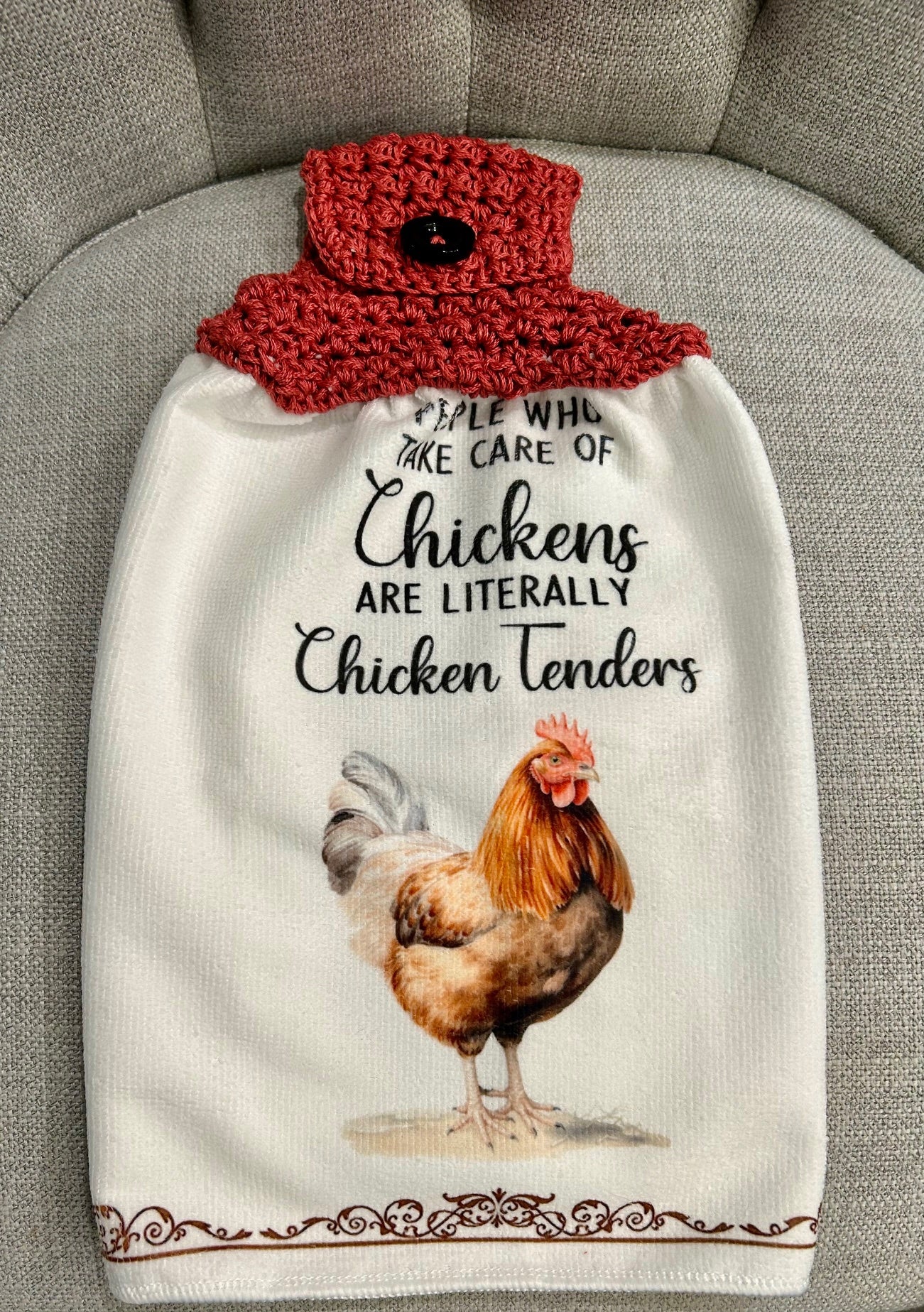 Crocheted top kitchen towel Chicken collection - Tenders and Fun