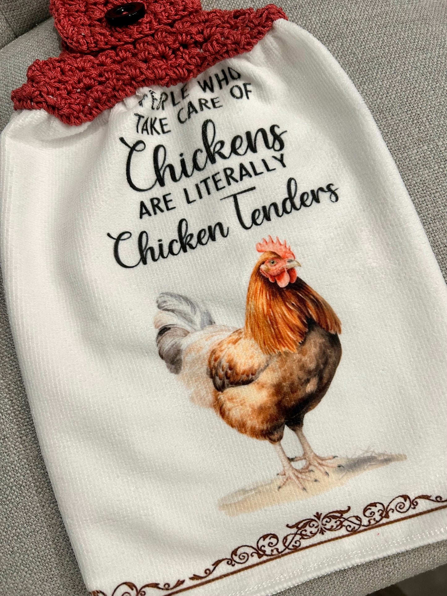 Crocheted top kitchen towel Chicken collection - Tenders and Fun