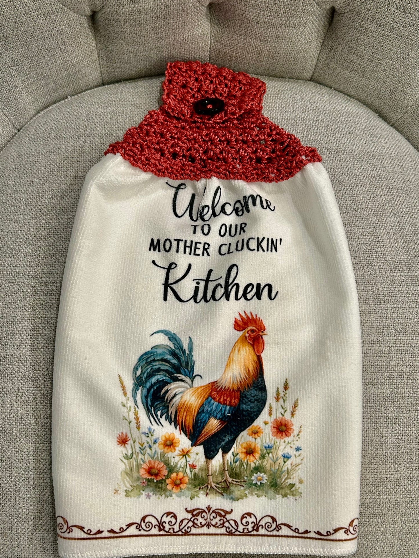 Crocheted top kitchen towel Chicken collection - Tenders and Fun