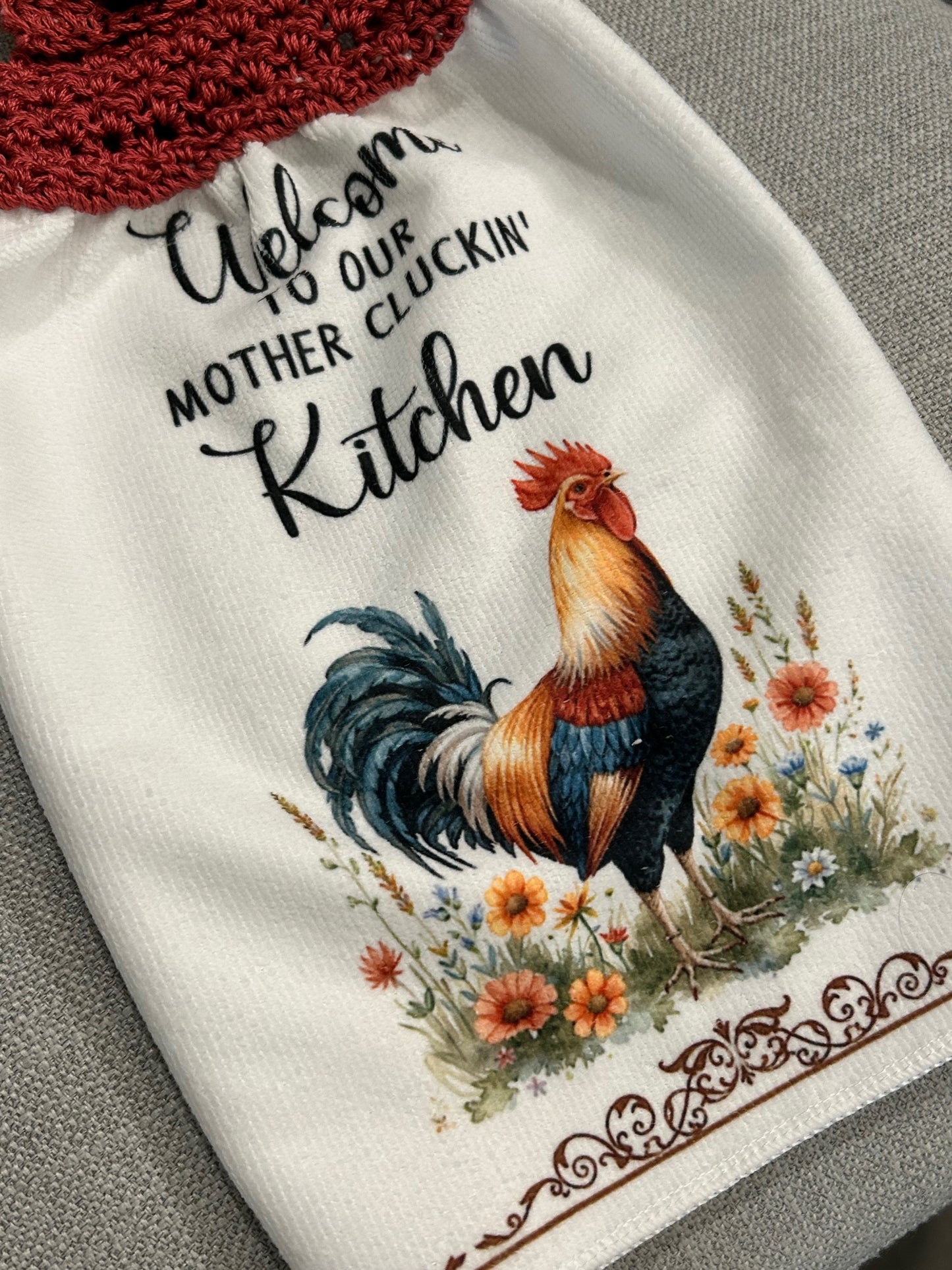 Crocheted top kitchen towel Chicken collection - Tenders and Fun