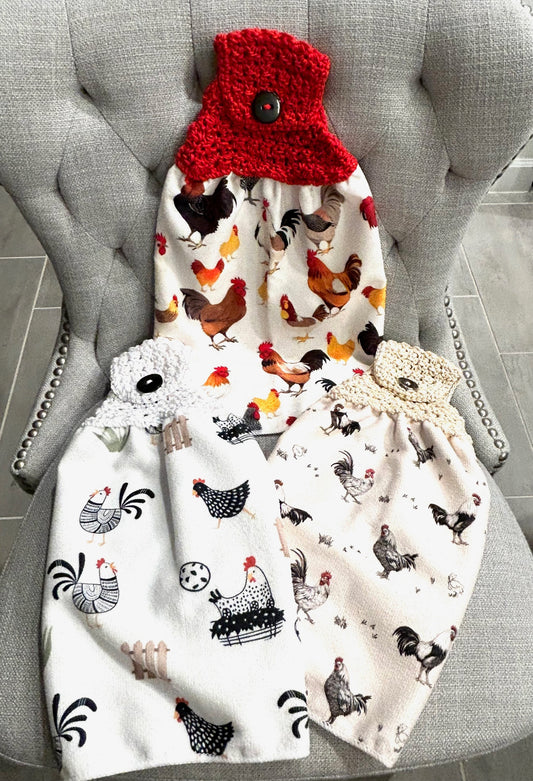 Crocheted top | Kitchen towel | Chicken Hen collection | Bright colors