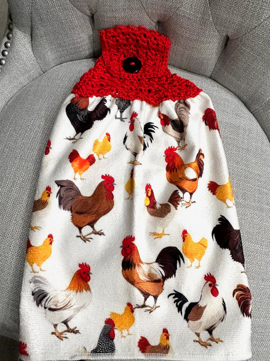 Crocheted top | Kitchen towel | Chicken Hen collection | Bright colors