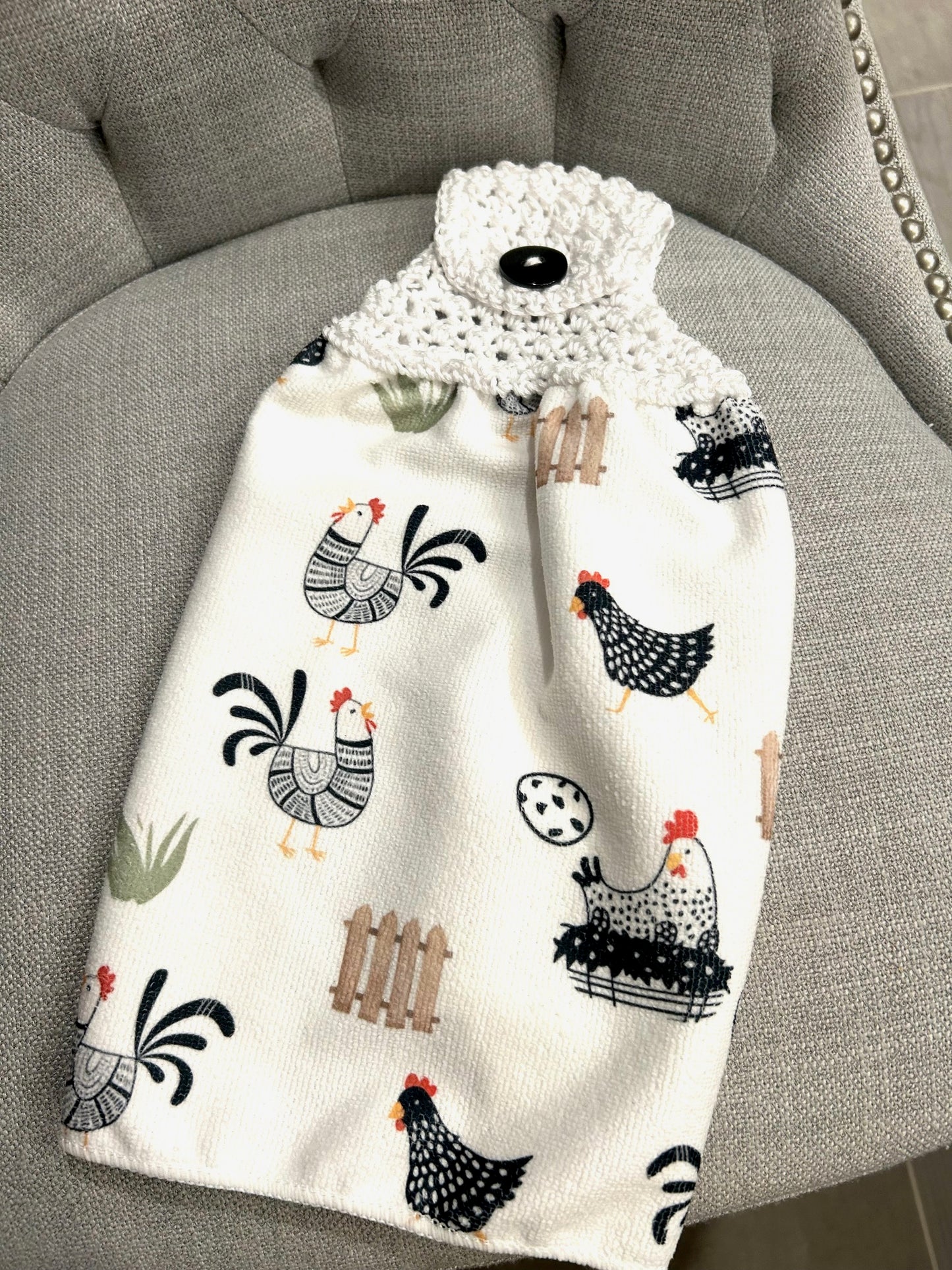 Crocheted top | Kitchen towel | Chicken Hen collection | Bright colors