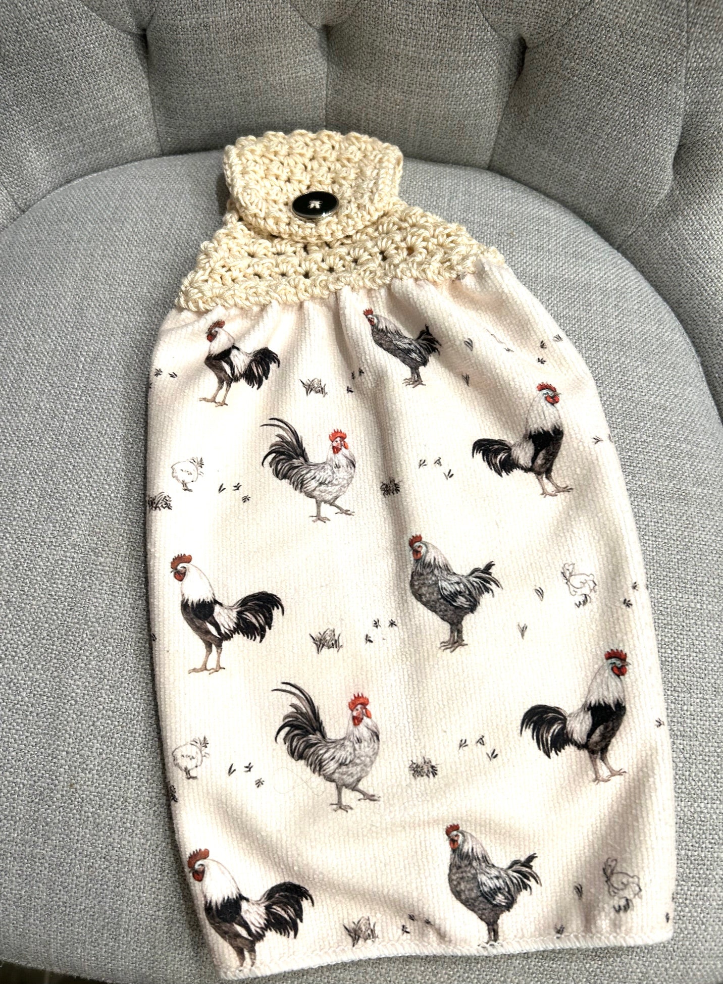 Crocheted top | Kitchen towel | Chicken Hen collection | Bright colors