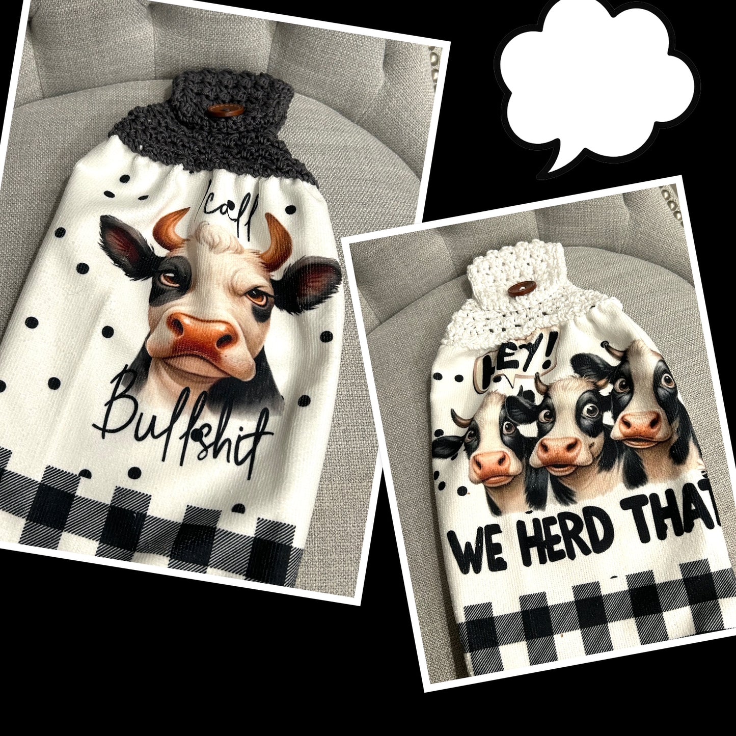 Crochet top | Kitchen towel | Cow collection | Bull Herd Funny