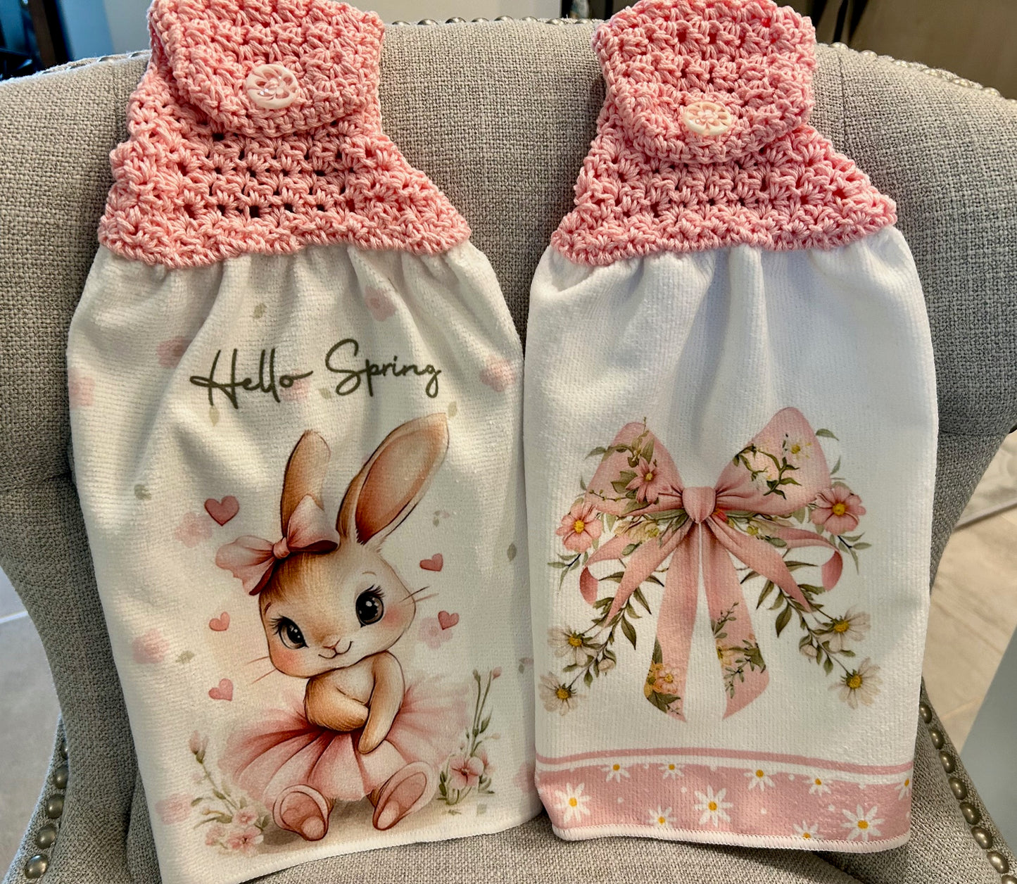 Crochet top | Kitchen towel | SPRING BUNNY | Pink Gift Home Decor