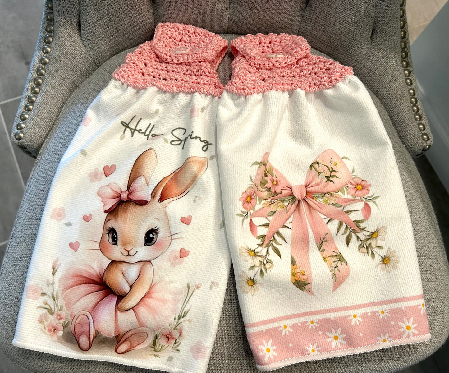 Crochet top | Kitchen towel | SPRING BUNNY | Pink Gift Home Decor