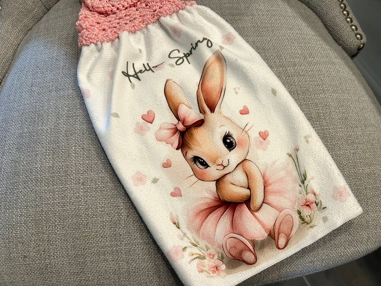 Crochet top | Kitchen towel | SPRING BUNNY | Pink Gift Home Decor