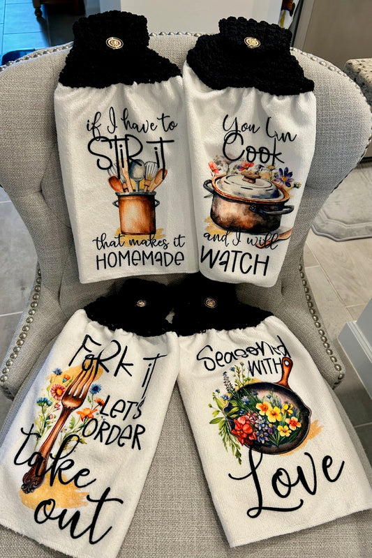 FUNNY COOKING TOWELS | Crocheted top kitchen towels Home Decor Favorites Gifts